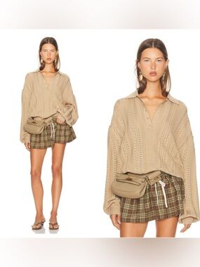 NWT HELSA HELSA Addeline Oversized Polo in Tan